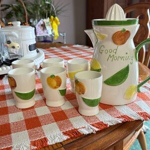 NAPCO CERAMIC ORANGE JUICE PITCHER & 6 GLASSES C-5352 JAPAN